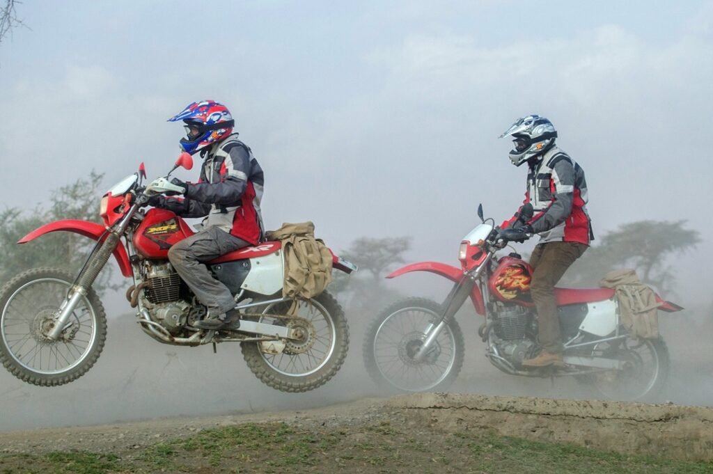 A motorbike on the rift valley floor near Lake Natron
