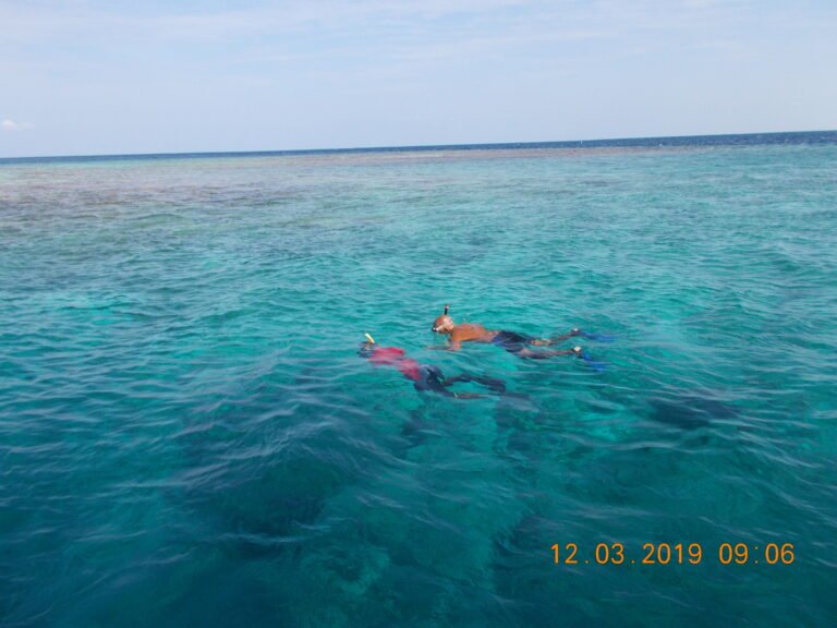Snorkellers over a shallow reef