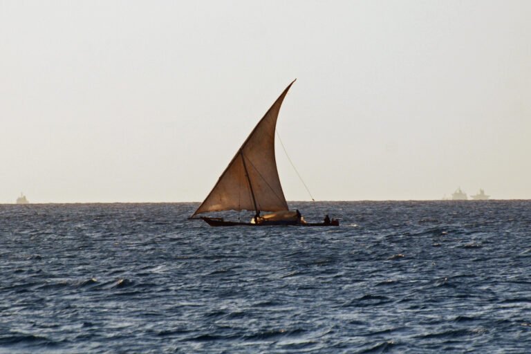 A dhow under sail off Zanzibar
